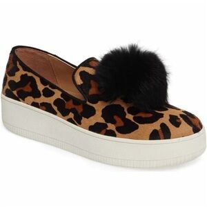 Paolo Leopard Print Sneakers with Black Pom Pom